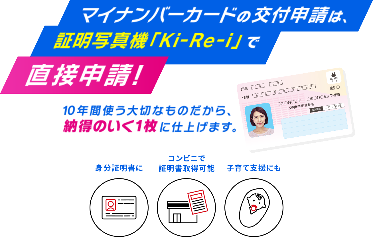 マイナンバーカードの交付申請は、証明写真機「Ki-Re-i」で直接申請!